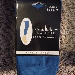 Nicole Miller Fleece Lined Footless Tights in Blue And Black